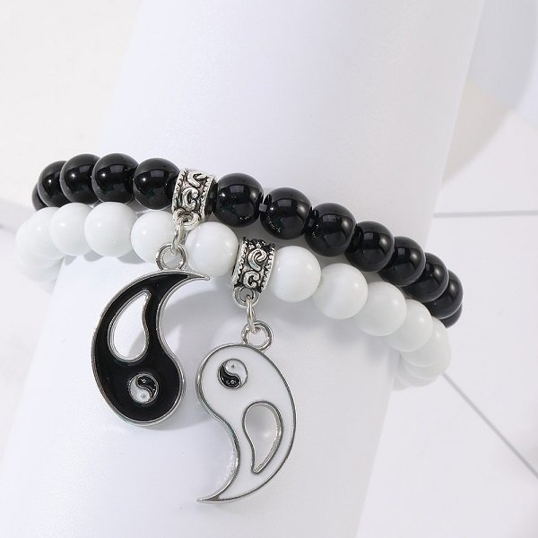 Taiji Double Fish Natural Stone Couple Bracelet