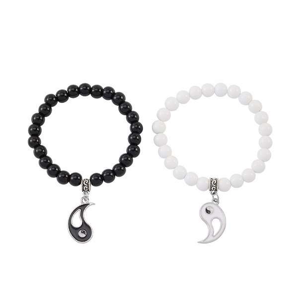 Taiji Double Fish Natural Stone Couple Bracelet