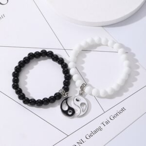 Taiji Double Fish Natural Stone Couple Bracelet