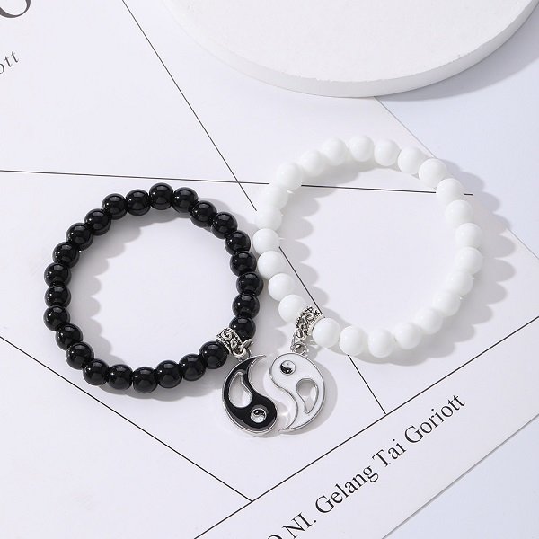 Taiji Double Fish Natural Stone Couple Bracelet