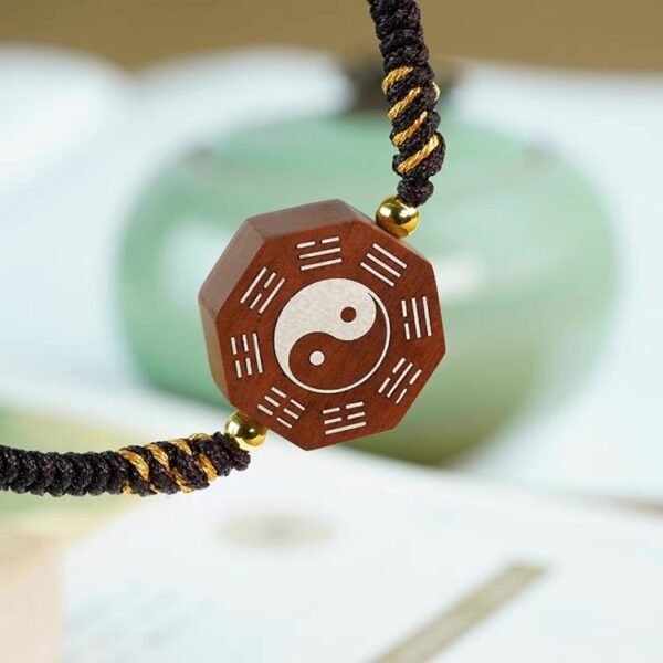 Handmade Wooden Inlaid Silver Wire Taiji Bracelet
