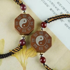 Handmade Wooden Inlaid Silver Wire Taiji Bracelet