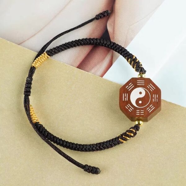 Handmade Wooden Inlaid Silver Wire Taiji Bracelet