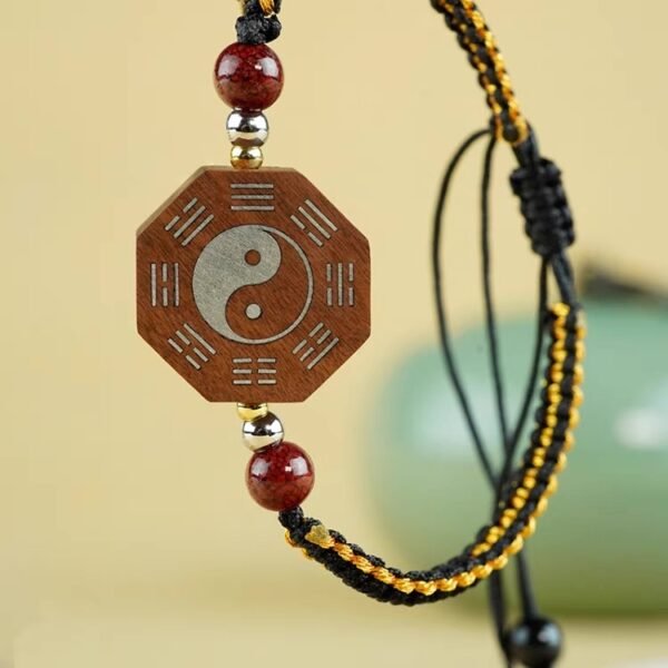 Handmade Wooden Inlaid Silver Wire Taiji Bracelet
